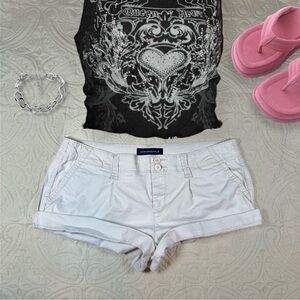 Aeropostale White Shorts low rise micro mini Y2K cargo pleated size 8 summer